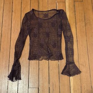 Sheer Long-Sleeve Lace Top w Bell Sleeves